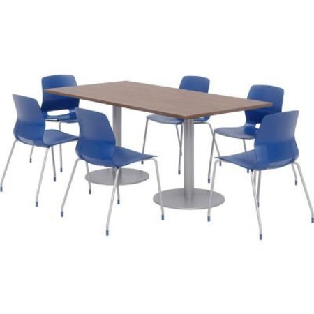 KFI KFI Table & Chair Set, 72"Lx36"W, Teak Table With Navy Chairs OLTFL3672RA-B1922-SL-7960K-OL2700-P03